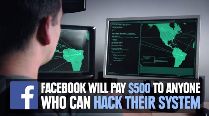 Facebook akan membayar USD 500 untuk siapapun yang bisa meretas sistem mereka. (Via: youtube.com)
