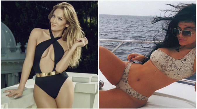 Jennifer Lopez dan Kylie Jenner makin seksi dengan bikini one piece dan two piece.