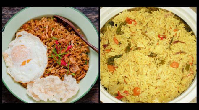 Nasi goreng Indonesia dan nasi biryani India. (foto: Indochinekitchen.com)