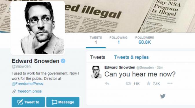 Akun Edward Snowden diverifikasi oleh Twitter dan dalam 9 jam setelah ia bergabung.