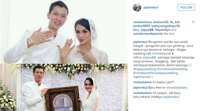 Ririn Ekawati resmi dipersunting kekasihnya, Fery Wijaya. (foto: instagram.com/pipiembul)