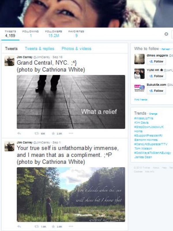 Dua postingan Jim Carrey dengan kredit untuk Cathriona White (via Twitter Jim Carrey)