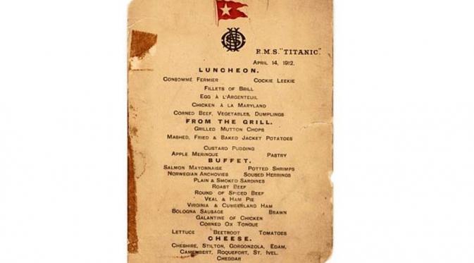 Lembaran menu makan siang terakhir Titanic laku dengan harga Rp. 1,2 miliar di sebuah lelang.