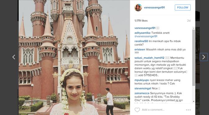 Vanessa Angel mengunggah foto berdandan seperti pengantin. (foto: instagram.com/vanessaangel91)