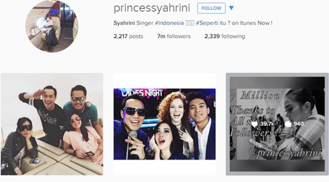 Akun Instagram Syahrini tembus 7 juta followers. (foto: instagram.com/princessyahrini)
