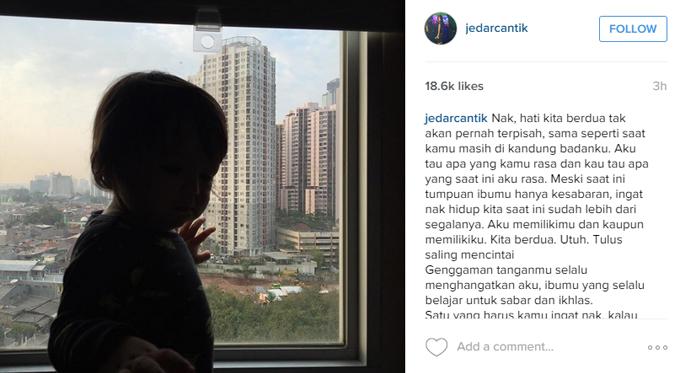 Jessica Iskandar mengunggah curahatan hatinya melalui akun Instagram pribadinya. (foto: instagram.com/jedarcantik)