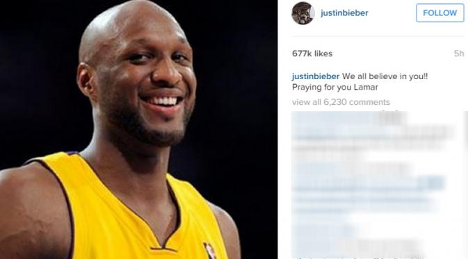 Justin Bieber unggah foto Lamar Odom dengan seragam tim basketnya (Instagram)