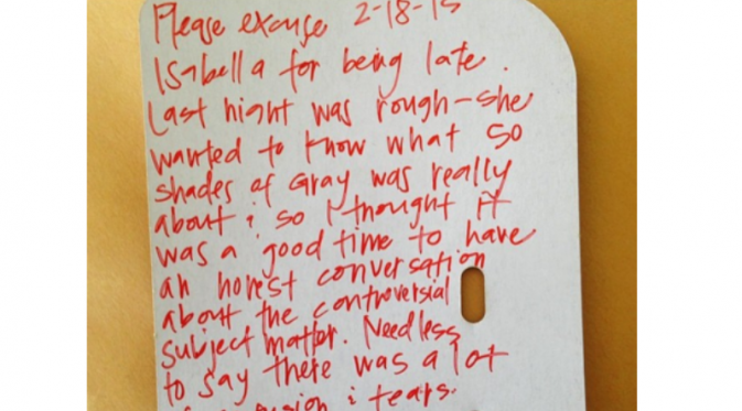 Surat terlambat yang dibuat oleh ayah untuk anaknya yang terlambat ke sekolah. (Foto: Instagram LateNotes)