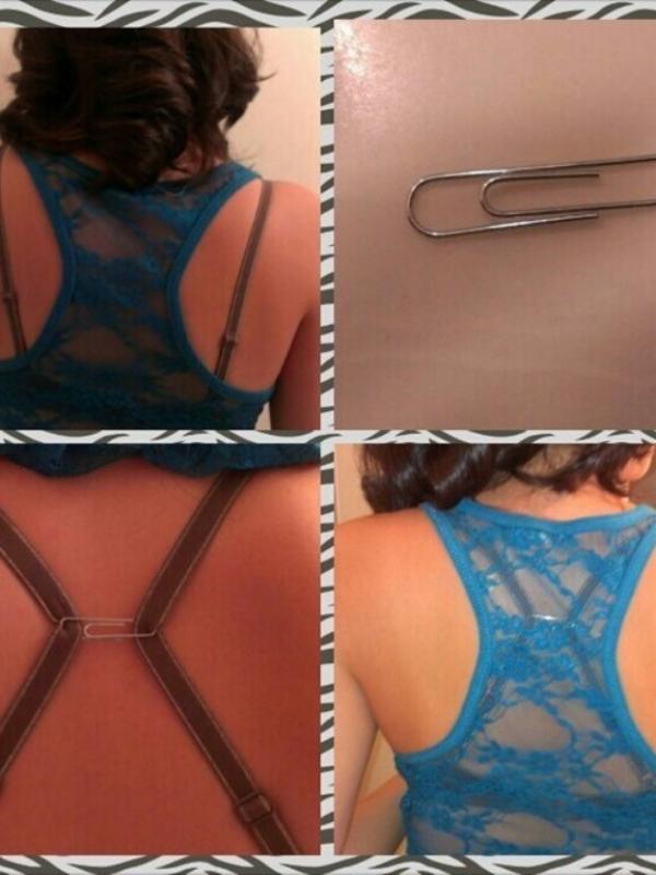  Tali bra tidak sesuai dengan jenis baju yang akan kamu gunakan? No problem! Kamu bisa menggunakan paper clip untuk mengatasinya | via: 4amazingthings.com