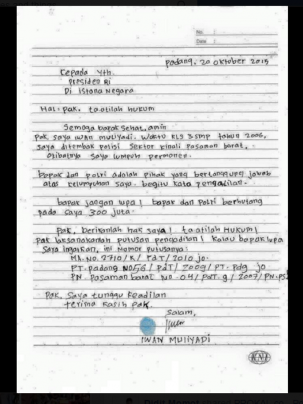 Korban Salah Tembak Polisi Kirim Surat ke Jokowi | via: Facebook