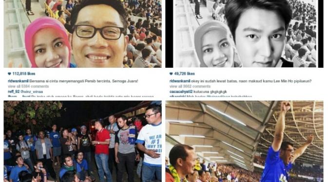 Berbagai foto lucu di Instagram Ridwan Kamil, saat ia menonton Persib dan mendampingi bobotoh. (Instagram)