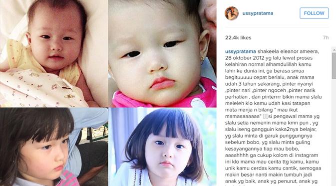 Ussy Sulistiawaty mencurahkan isi hatinya untuk anak bungsunya. (foto: instagram.com/ussypratama)