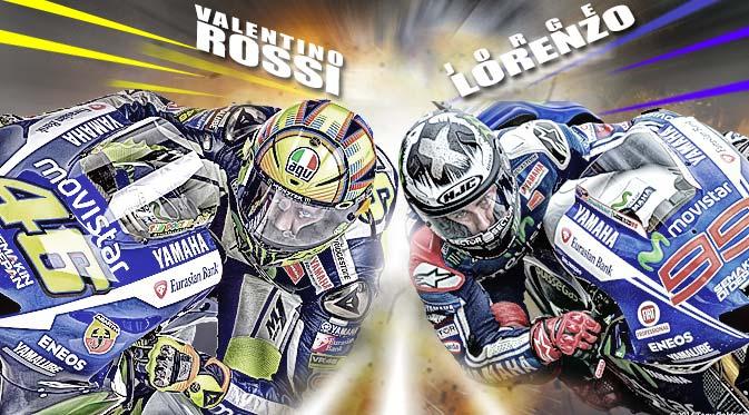 ilustrasi Rossi vs Lorenzo (Grafis: Abdillah/Liputan6.com)