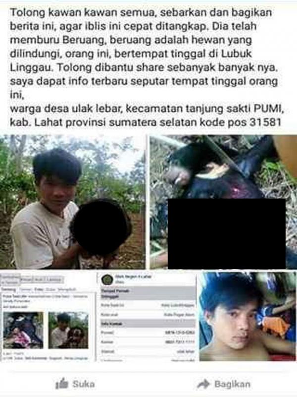 Pemuda sakit jiwa unggah foto dirinya memutilasi satwa liar | Via: facebook.com