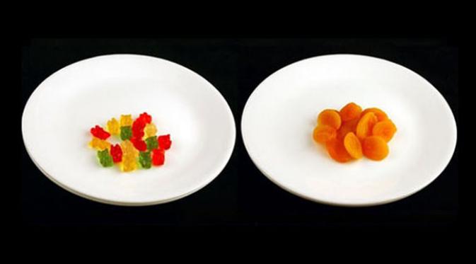 200 kalori pada gummy bear dan aprikot kering. (Via: top.me)