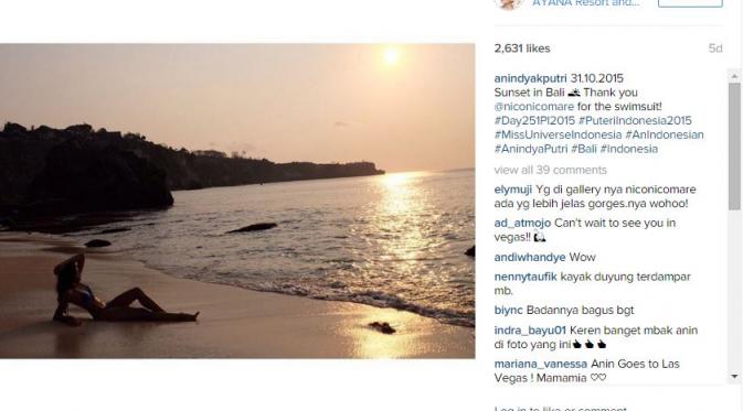 Putri Indonesia 2015, Anindya K Putri makin sering pamer foto hot menggunakan bikini di akun instagram miliknya.
