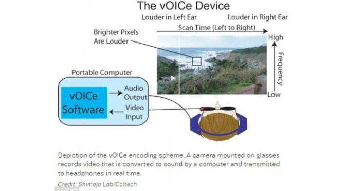 Aplikasi vOICe menerjemahkan pixel-pixel di gambar dalam bentuk frekuensi suara. (foto: Caltech)