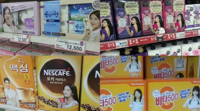 Supermarket di Korea Selatan menjual sejumlah produk yang memasang wajah Suzy Miss A [foto: koreaboo]