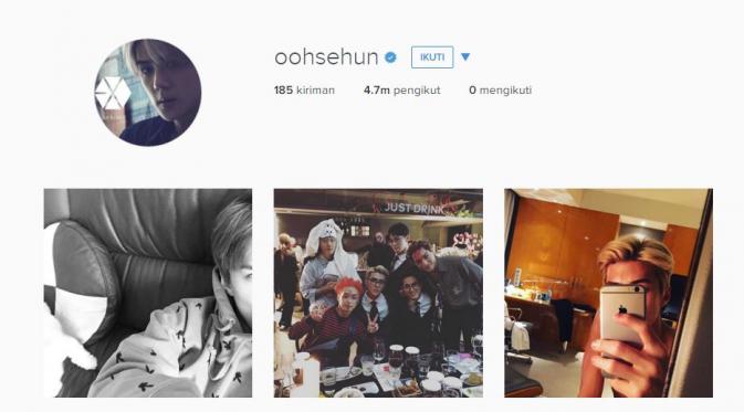 Sehun EXO dengan 4,7 juta pengikut (via instagram.com/oohsehun/)