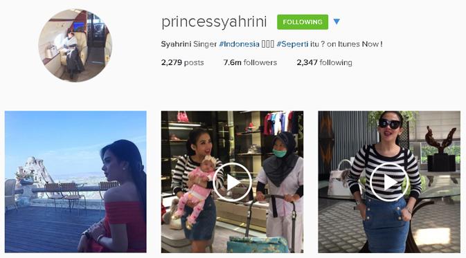 Akun Instagram Syahrini memiliki followers sebanyak 7.623.631.  (via instagram.com/princessyahrini)