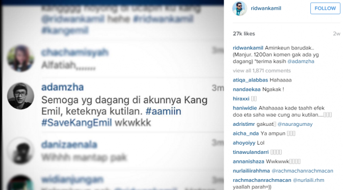 Cara lucu Ridwan Kamil sindir pedagang online di Instagram [foto: instagram/ridwankamil]