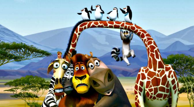 Ilustrasi tokoh hewan sirkus dalam tayangan 'Madagascar'. (Sumber fanartworks.com)