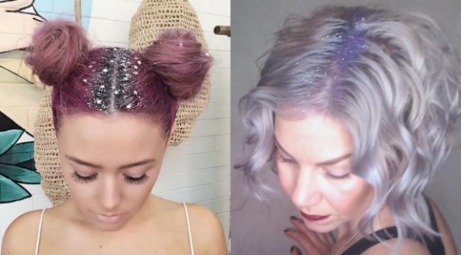 Inilah gaya rambut favorit netizen terbaru, glitter di belahan rambut.