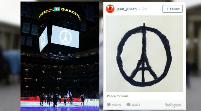 Lambang damai diperlihatkan dalam pertandingan hoki di AS dan postingan aku Instagram milik Jullien dengan lambang perdamaian yang dibuatnya. (CNN)