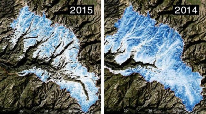 Dampak global warming, tumpukan salju berkurang dalam waktu satu tahun, dari 2014 ke 2015 (Nature World Report)