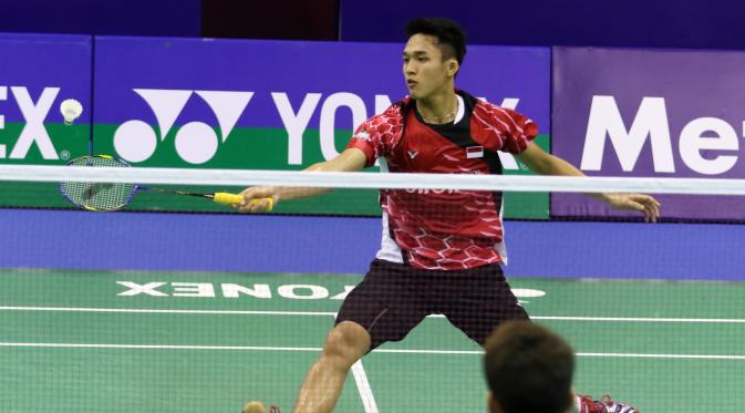 Tunggal putra Indonesia Jonatan Christie gagal lolos ke babak utama Hong Kong Open Super Series 2015, Selasa (17/11/2015). (Liputan6.com/Humas PP PBSI)