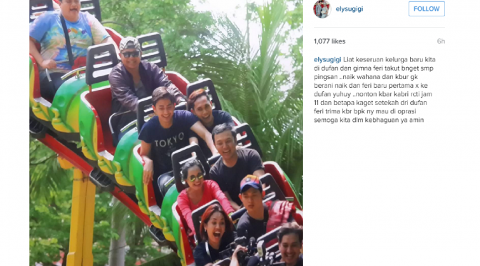 Main Roller Coaster, Suami Elly Sugigi Nyaris Pingsan [foto: instagram/elysugigi]