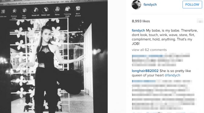 Unggahan Foto Dahlia Poland ini ada di Instagram Fandy, kekasihnya. Fandy tak mau pria lain mendekati pujaan hatinya (Sumber foto: Instagram Fandy)