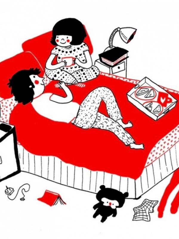 Makan di tempat tidur sambil berbicara apa saja. (Via: brightside.me)