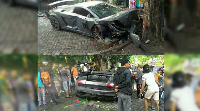 Lamborghini yang dikemudikan Wiyang Lautner (24) menabrak penjual susu dan pembelinya di di Jalan Manyar Kertoarjo, Surabaya. 1 Orang tewas dan 2 luka-luka dalam kecelakaan tersebut. (Istimewa)