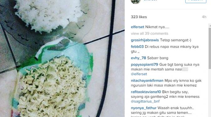 Suami Elly Sugigi mengunggah foto makan seadanya tanpa ditemani istri (Instagram)