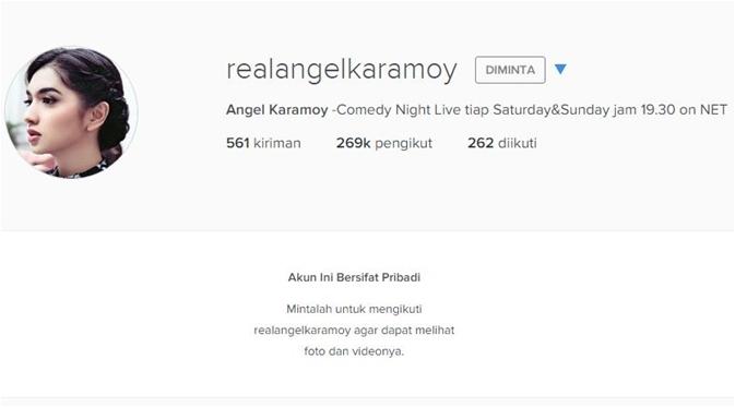 Akun Instagram Angel Karamoy dikunci (via Instagram/realangelkaramoy)
