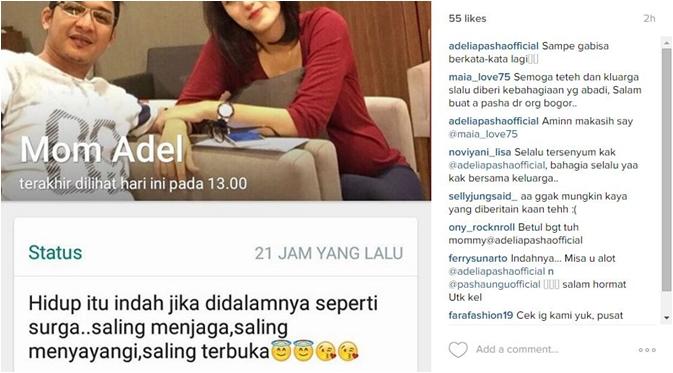 Curhatan Adelia Wilhelmina terkait foto mesra Pasha Ungu dan Angel Karamoy (via Instagram/adeliapashaofficial)