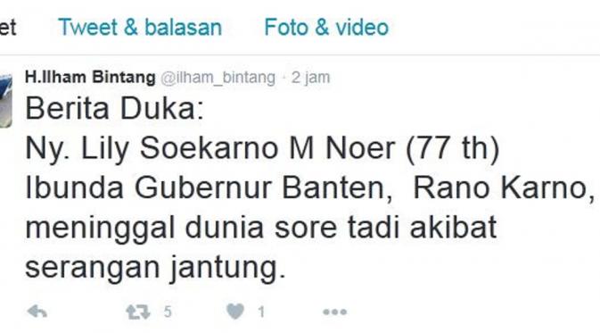 Ucapan duka H.Ilham Bintang. (Twitter)