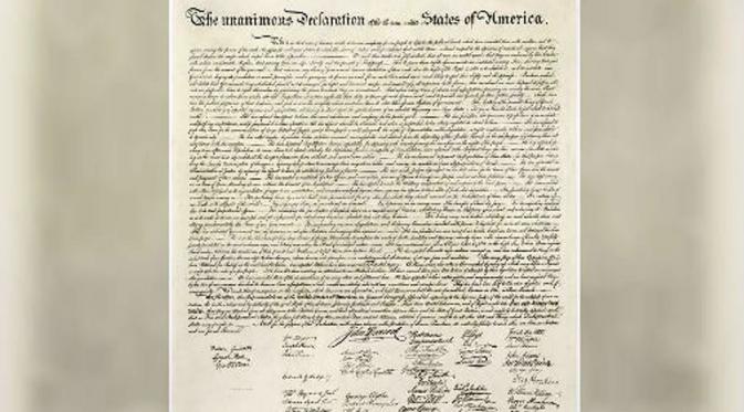 Salinan deklarasi kemerdekaan AS yang disusun Thomas Jefferson (Wikipedia)