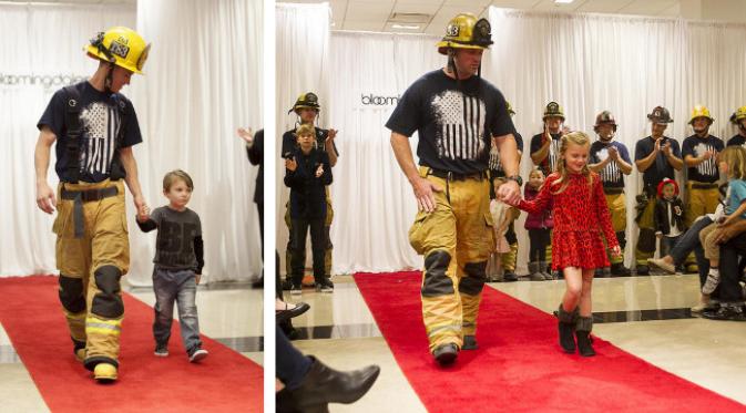 Acara tak ketinggalan menggandeng anak-anak yang turut berjalan di catwalk. (foto: Los Angeles Times)