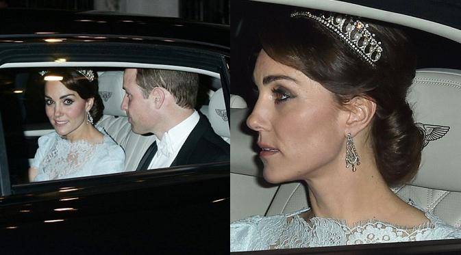 Kate Middleton tampil cantik memakai mahkota milik Putri Diana. (foto: dailymail)