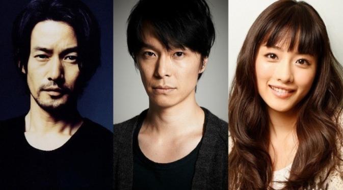 Hiroki Hasegawa, Yutaka Takenouchi, dan Satomi Ishihara, pemain film Godzilla Resurgence. (Anime News Network)