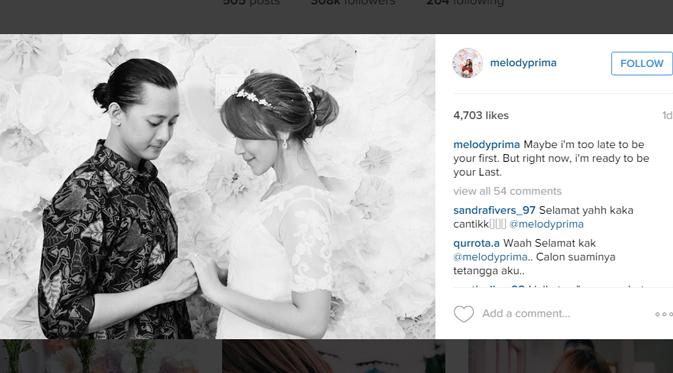 Melody Prima resmi dilamar kekasihnya. (foto: instagram.com/melodyprima)
