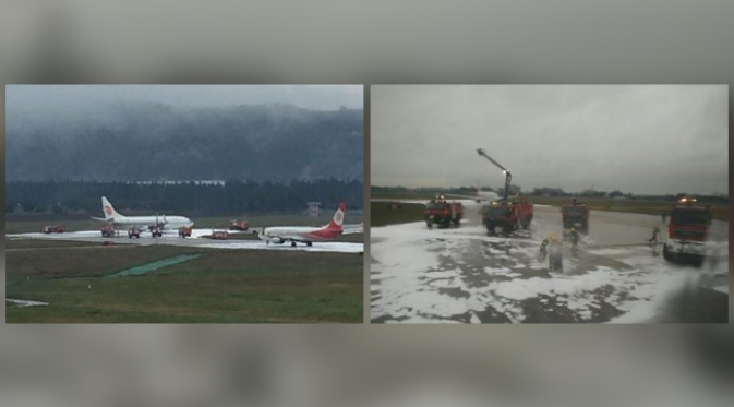 Insiden ini mengakibatkan bandara harus ditutup dan 30 pesawat ditunda penerbangannya. (foto: Twitter/@XHNews)