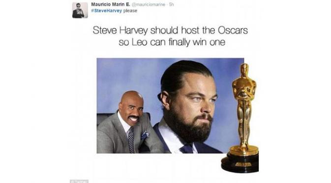 Meme Steve Harvey yang turut sindir aktor Leonardo DiCaprio. (foto: Twitter/mauricionarine)