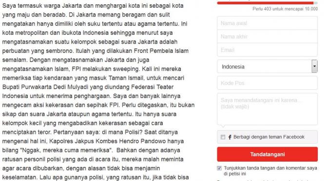 Isi petisi copot Kapolres Jakarta Pusat di change.org