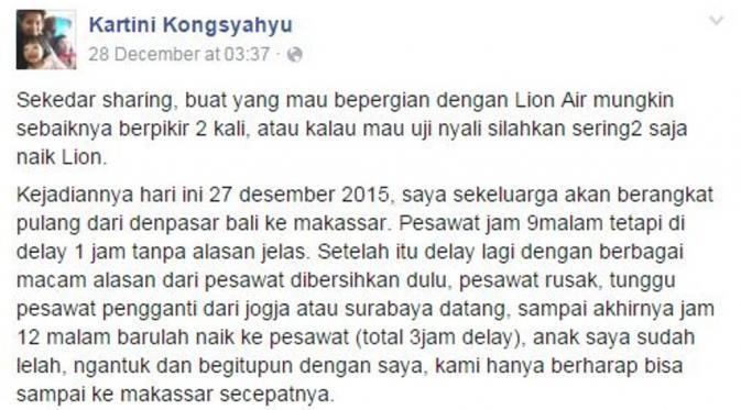 Kartini Kongsyahyu curhat tentang pengalaman mengerikannya dengan Lion Air.