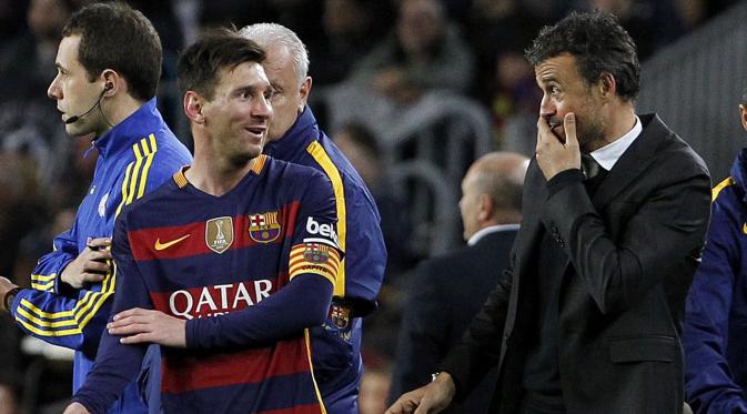 Lionel Messi (kiri) dan Luis Enrique (kanan). (EPA/Marta Perez)
