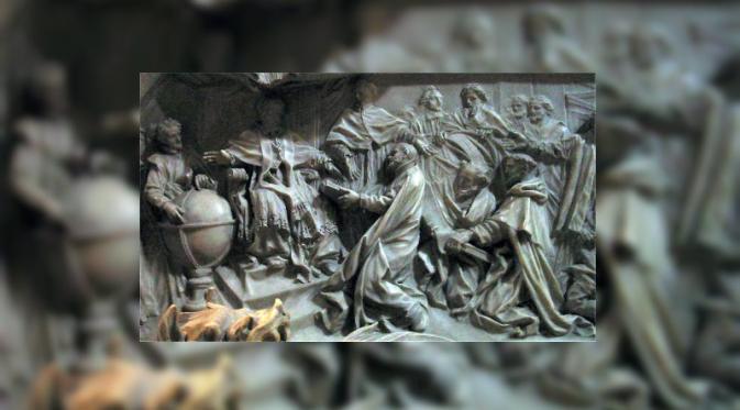 Detil di makam Paus Gregorius XIII menggambarkan perayaan pengenalan kalender Gregorian (Wikipedia)