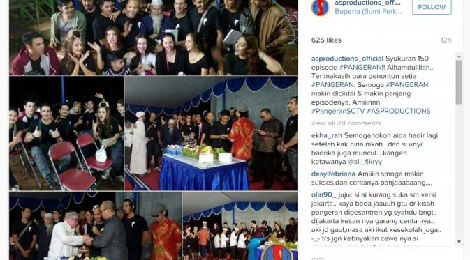 Acara syukuran sinetron Pangeran tembus 150 episode. (dok. Instagram)